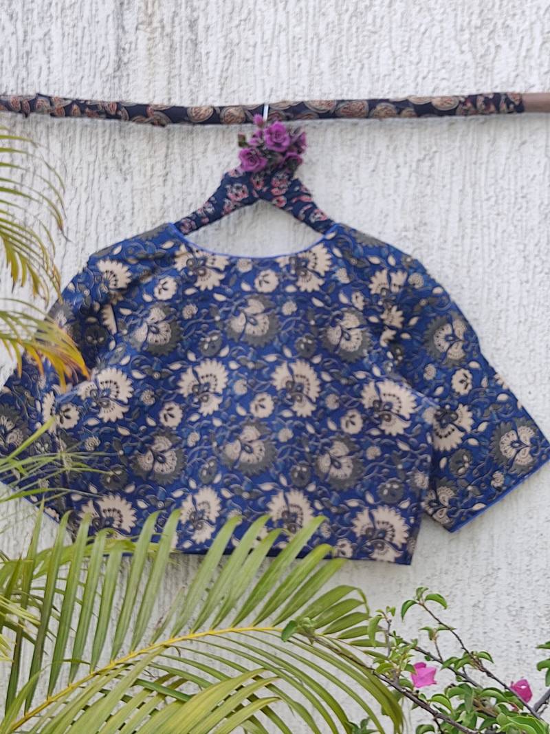 Navy blue premium cotton handblock printed blouse