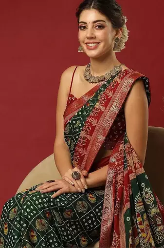 Bandhani zari pure georgette fusion bandhani saree