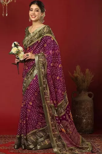 Bandhani zari pure georgette fusion bandhani saree