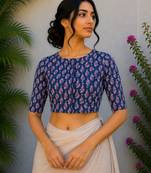 Navy blue premium cotton handblock printed blouse