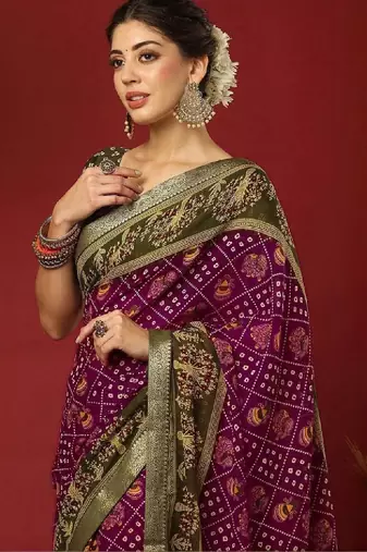 Bandhani zari pure georgette fusion bandhani saree