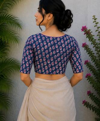Navy blue premium cotton handblock printed blouse 2