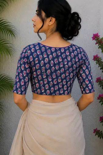Navy blue premium cotton handblock printed blouse