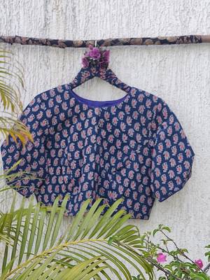 Navy blue premium cotton handblock printed blouse 3