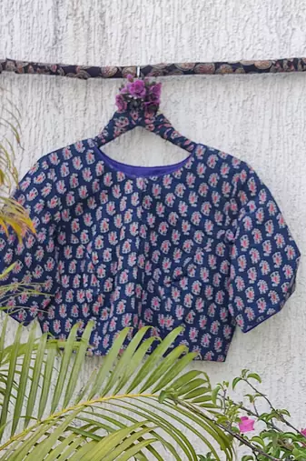 Navy blue premium cotton handblock printed blouse