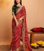 Bandhani embroidered pure georgette fusion bandhani saree