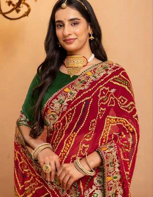 Bandhani embroidered pure georgette fusion bandhani saree 2