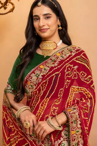 Bandhani embroidered pure georgette fusion bandhani saree