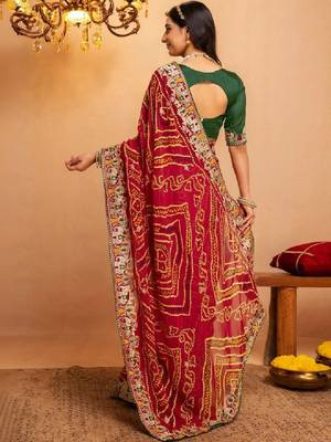 Bandhani embroidered pure georgette fusion bandhani saree 3
