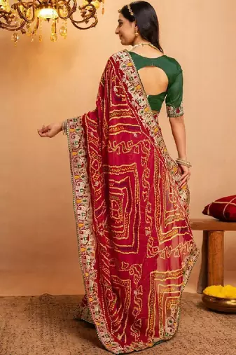 Bandhani embroidered pure georgette fusion bandhani saree