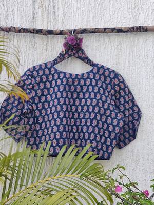 Navy blue premium cotton handblock printed blouse 4