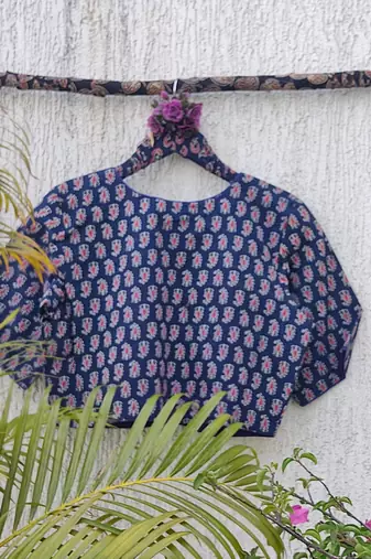 Navy blue premium cotton handblock printed blouse