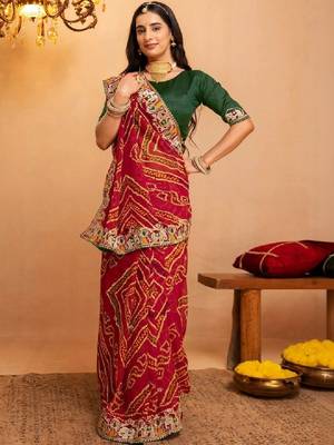 Bandhani embroidered pure georgette fusion bandhani saree 4
