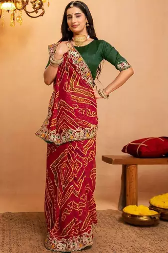 Bandhani embroidered pure georgette fusion bandhani saree