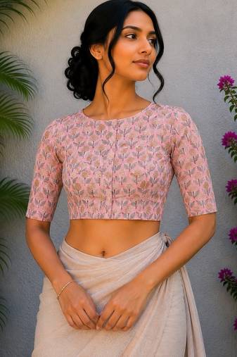 Pink premium cotton handblock printed blouse