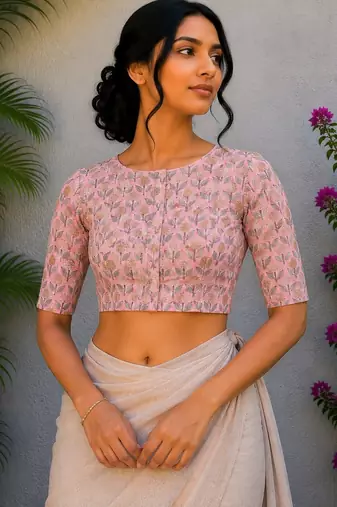 Pink premium cotton handblock printed blouse