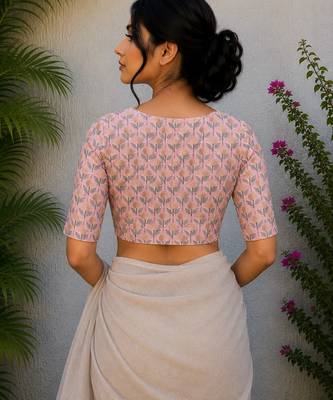 Pink premium cotton handblock printed blouse 2