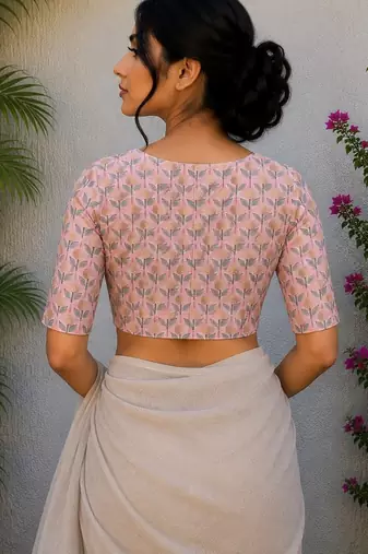 Pink premium cotton handblock printed blouse