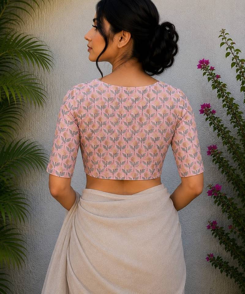 Pink premium cotton handblock printed blouse