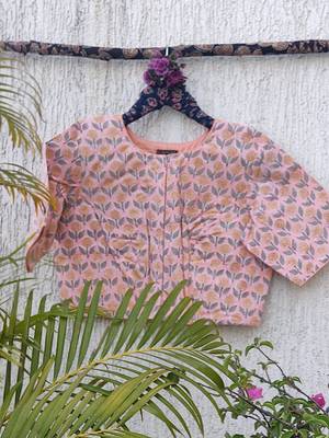 Pink premium cotton handblock printed blouse 3