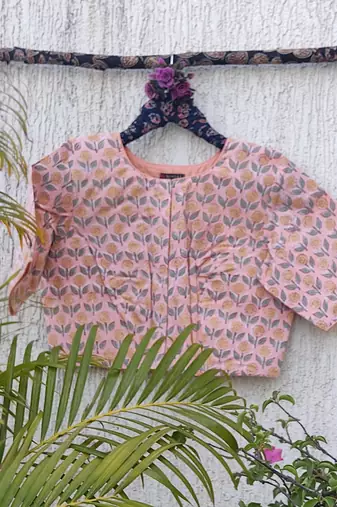 Pink premium cotton handblock printed blouse