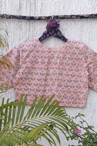 Pink premium cotton handblock printed blouse