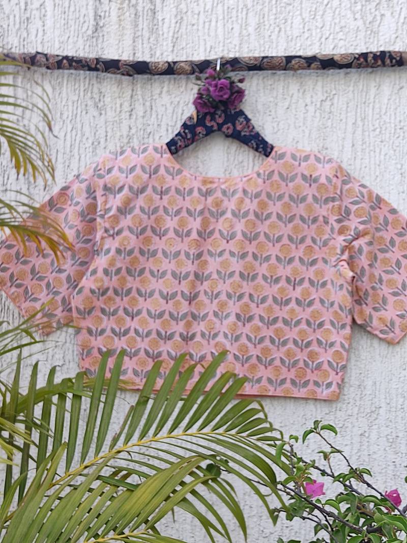 Pink premium cotton handblock printed blouse