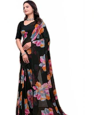 Floral poly georgette bandhani saree 1