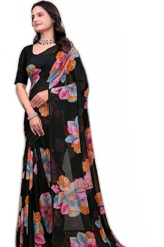 Floral poly georgette bandhani saree