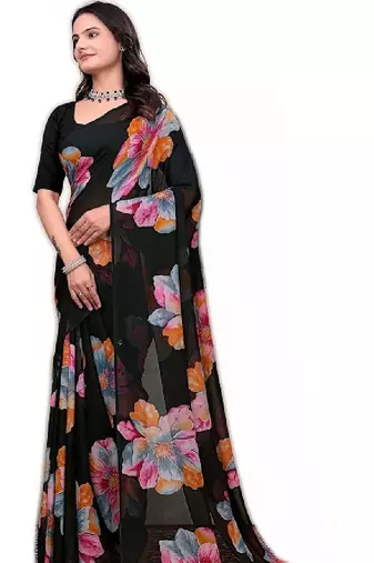 Floral poly georgette bandhani saree