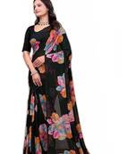 Floral poly georgette bandhani saree
