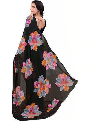 Floral poly georgette bandhani saree 2