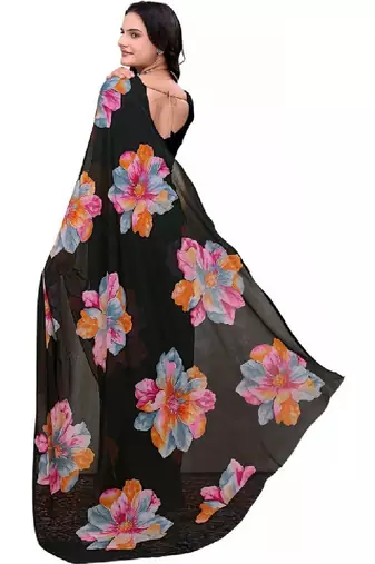 Floral poly georgette bandhani saree
