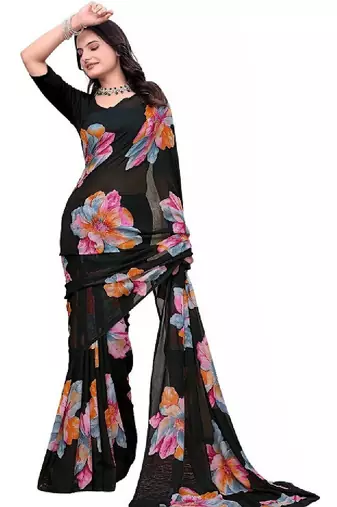 Floral poly georgette bandhani saree