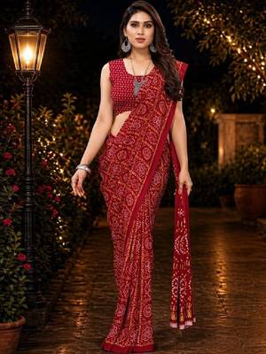 Bandhani poly georgette leheriya saree 1