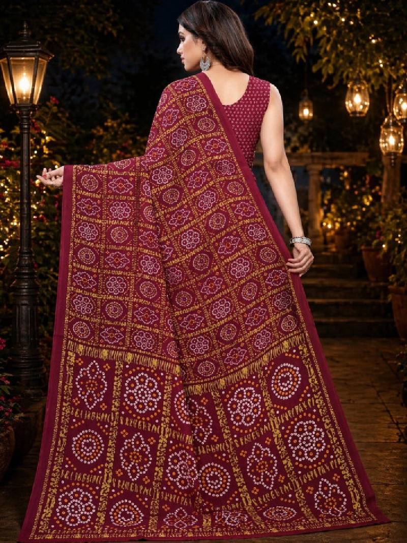 Bandhani poly georgette leheriya saree