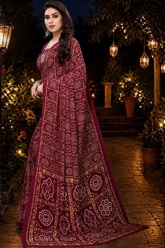 Bandhani poly georgette leheriya saree