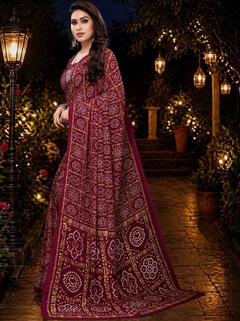 Bandhani poly georgette leheriya saree