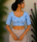 Sky blue premium cotton handblock printed blouse