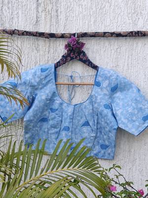 Sky blue premium cotton handblock printed blouse 3