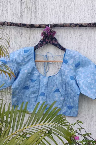 Sky blue premium cotton handblock printed blouse
