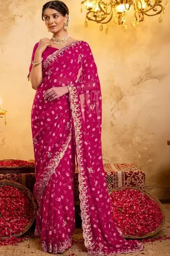 Bandhani embroidered pure georgette fusion bandhani saree