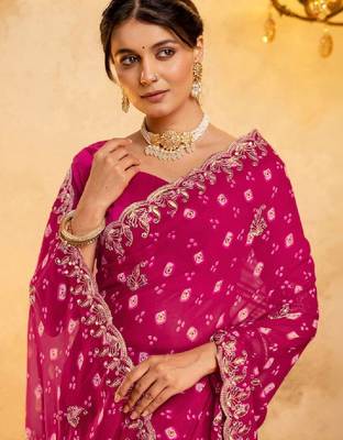 Bandhani embroidered pure georgette fusion bandhani saree 2