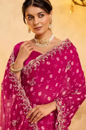 Bandhani embroidered pure georgette fusion bandhani saree