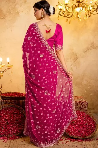 Bandhani embroidered pure georgette fusion bandhani saree