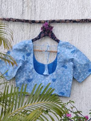 Sky blue premium cotton handblock printed blouse 4