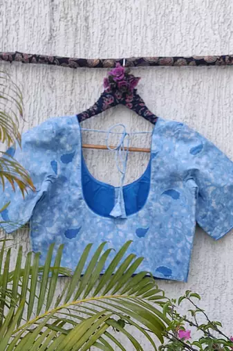Sky blue premium cotton handblock printed blouse