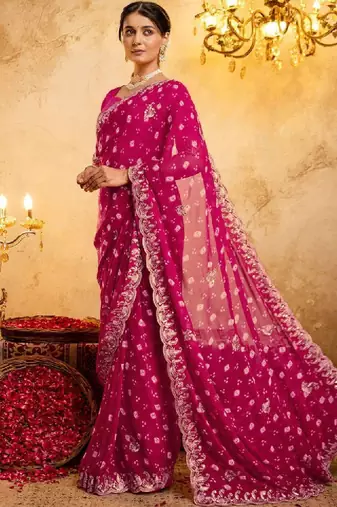 Bandhani embroidered pure georgette fusion bandhani saree