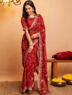 Bandhani embroidered pure georgette fusion bandhani saree 1
