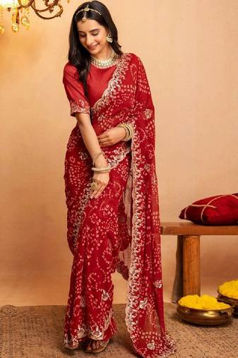 Bandhani embroidered pure georgette fusion bandhani saree